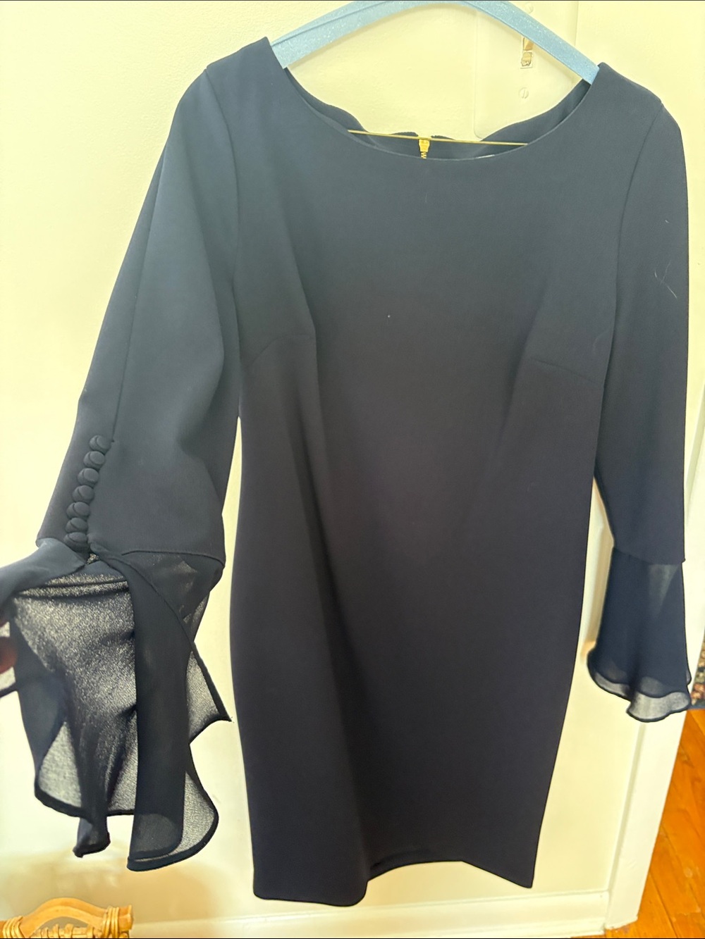 Calvin Klein Navy SheathDress with Flared Bell Sleeves - Picture 6 of 8